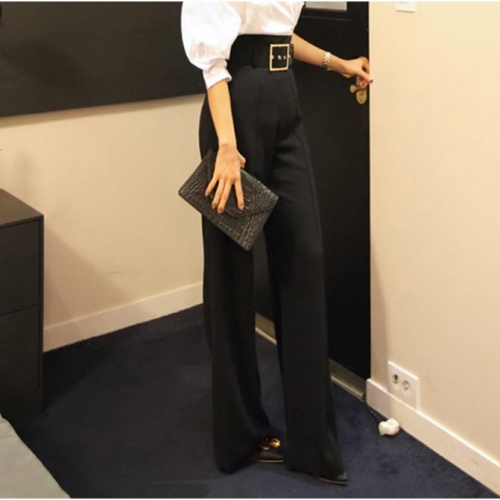 ワイドレッグパンツ ハイウェスト スーツパンツ レディース ワイドパンツ ベルト付きロングパンツ シルエット 通勤 OL