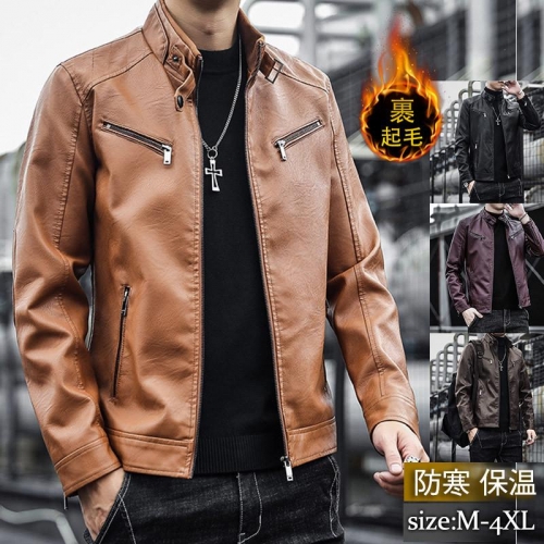 ライダースジャケット メンズ 革ジャン 裏起毛 レザージャケット アウター 機能的 立ち襟 カジュアル PU ゆったり 高級感 防風 秋冬 かっこいい