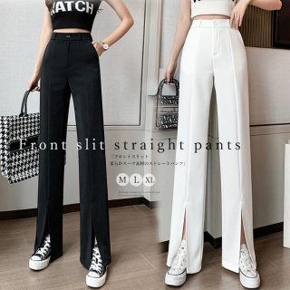 フロントスリット ワイドパンツ オフィス【ゆうパケット可】