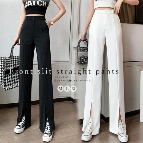 フロントスリット ワイドパンツ オフィス【ゆうパケット可】