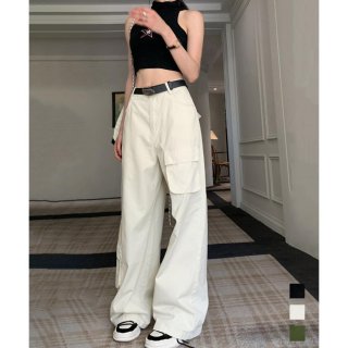 ワイドカーゴパンツ ハイウエスト 韓国風【ゆうパケット可】