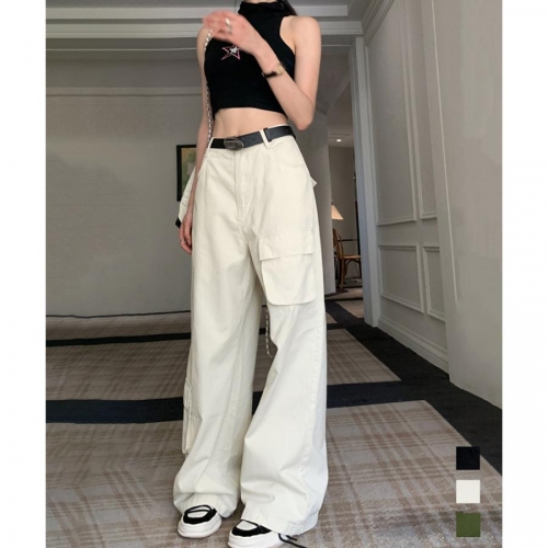 ワイドカーゴパンツ ハイウエスト 韓国風【ゆうパケット可】