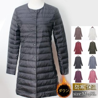 ダウンコート レディース ダウンジャケット ロング Vネック 無地 膝丈 アウター カジュアル 薄手 着痩せ インナー カーゴ おしゃれ