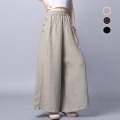 綿麻風ワイドパンツレディースリネンパンツ【ゆうパケット可】