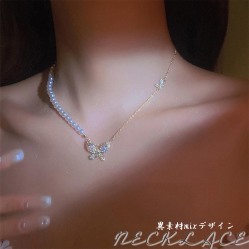 異素材mix チョーカーネックレス 蝶々【ゆうパケット可】