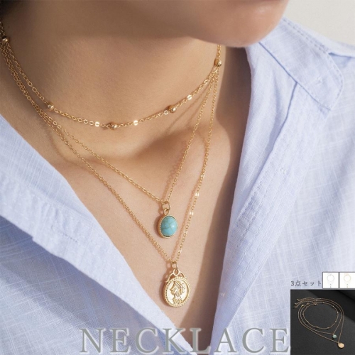 チェーンネックレス 3点セット 韓国風【ゆうパケット可】