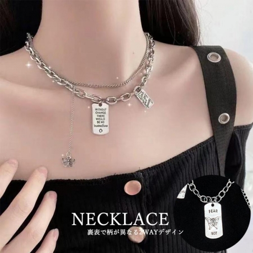 ネックレス 2連チェーン 蝶柄 レディース【ゆうパケット可】