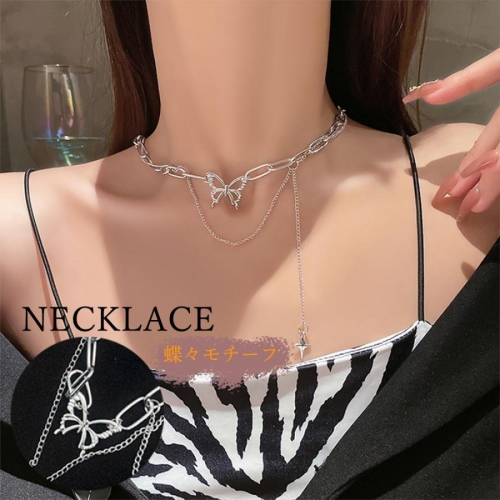 ネックレス 2連チェーン 新作 蝶柄【ゆうパケット可】