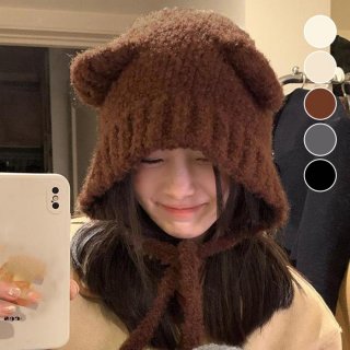 くま耳ニット帽 小顔 レディース 韓国風【ゆうパケット可】