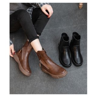 レディース アンクルブーツ 革靴 本革 カジュアルブーツ サイドジップ ブーツ 快適 歩きやすい 厚底 フラットヒール ローヒール 3cm ショートブーツ 旅行
