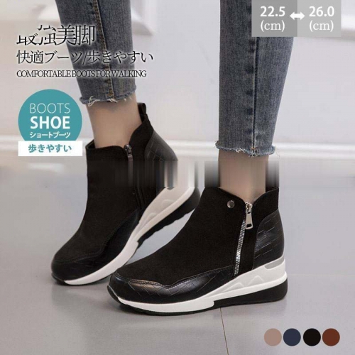 ショートブーツ レディース ブーティー ブーツ ウエッジソール 厚底 スニーカー 歩きやすい 6センチヒール 履きやすい 快適 ストレッチ 秋 冬 美脚 通勤