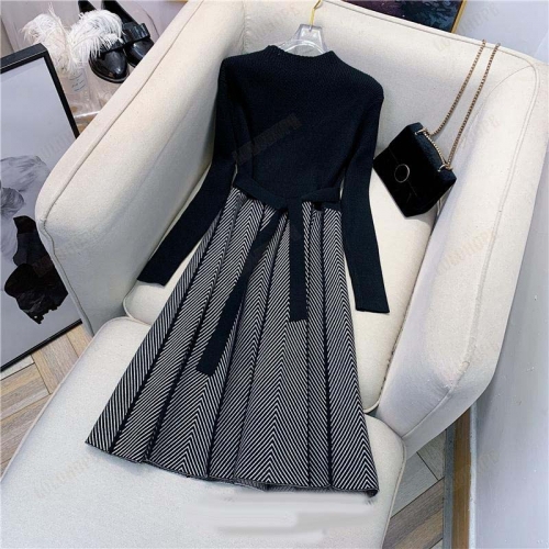 ニットワンピース レディース秋冬新作 きれいめ 膝丈ワンピース 長袖 リボン Aライン ニット 結婚式ドレス 通勤 ロング 着痩せ オシャレ