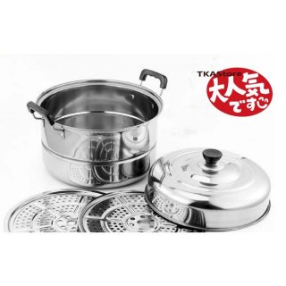 両手鍋 蒸し器 ステンレス製 鍋 深型鍋 煮る 蓋付き 蒸し籠 調理器具 多用途 IH対応 全熱源 キッチン 煮物 蒸し料理 卓上 お手入れ簡単 サイズ26-34cm
