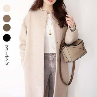 ノーカラーコート レディース 40代 春秋冬 ロング 無地 おしゃれ きれいめ ゆったり 羽織る 黒コート 20代 30代 50代 かわいい アウター お呼ばれ 冠婚葬祭