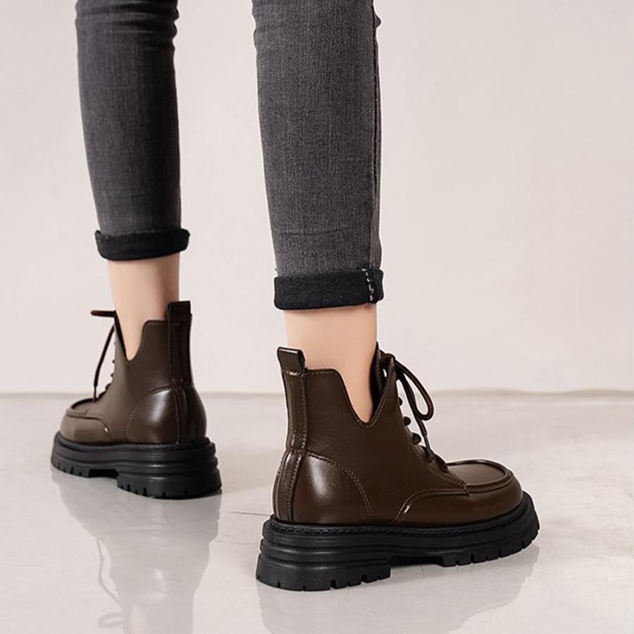 厚底ブーツ韓国 編み上げシューズ美脚脚長