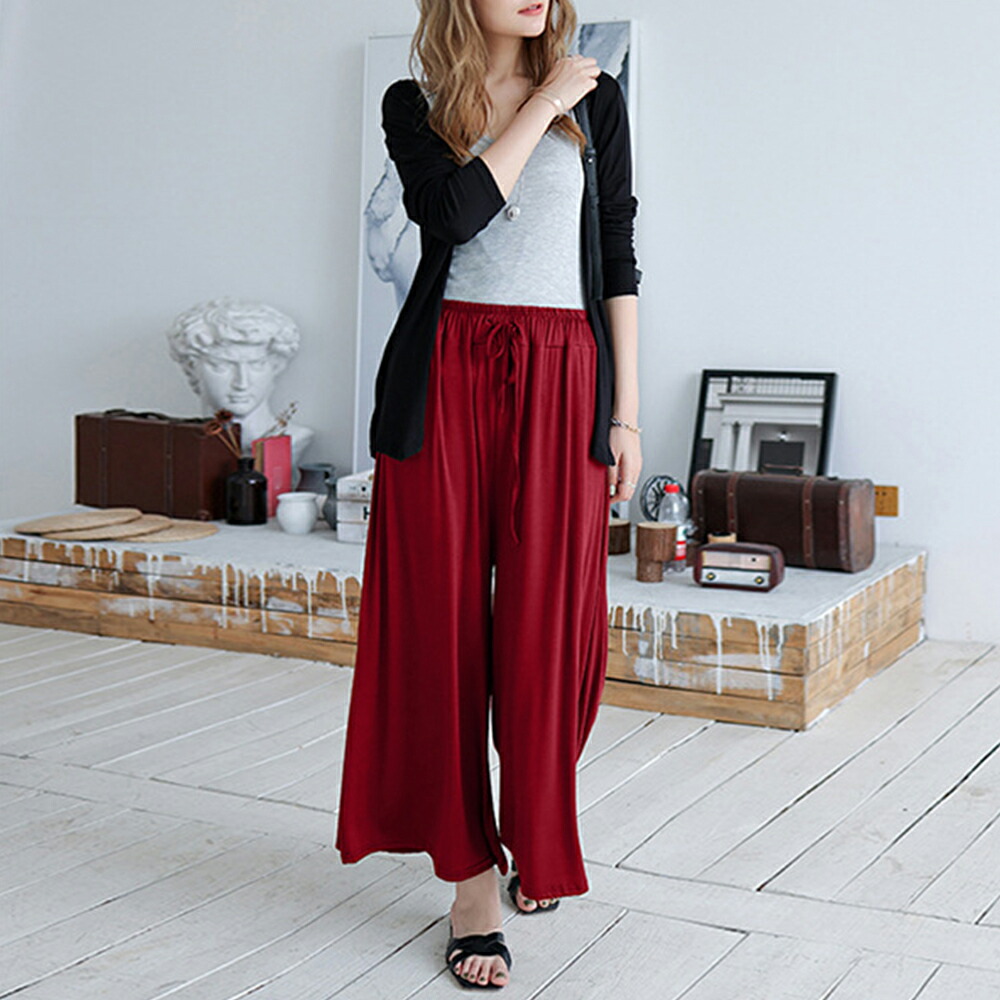 ワイドパンツ レディース ガウチョパンツ スカーチョ ゆったり パンツ ウエストゴム【ネコポスのみ】