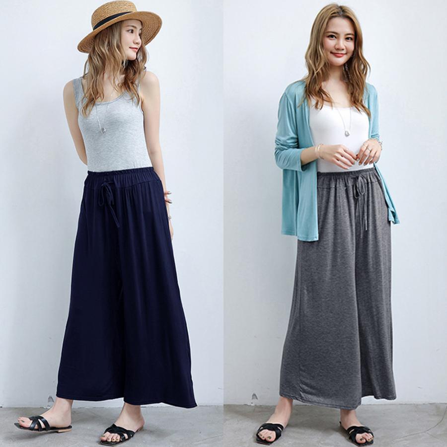 ワイドパンツ レディース ガウチョパンツ スカーチョ ゆったり パンツ ウエストゴム【ネコポスのみ】