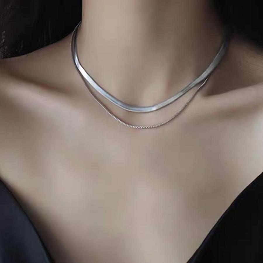 太幅チョーカー 2連チェーンネックレス【ゆうパケット可】