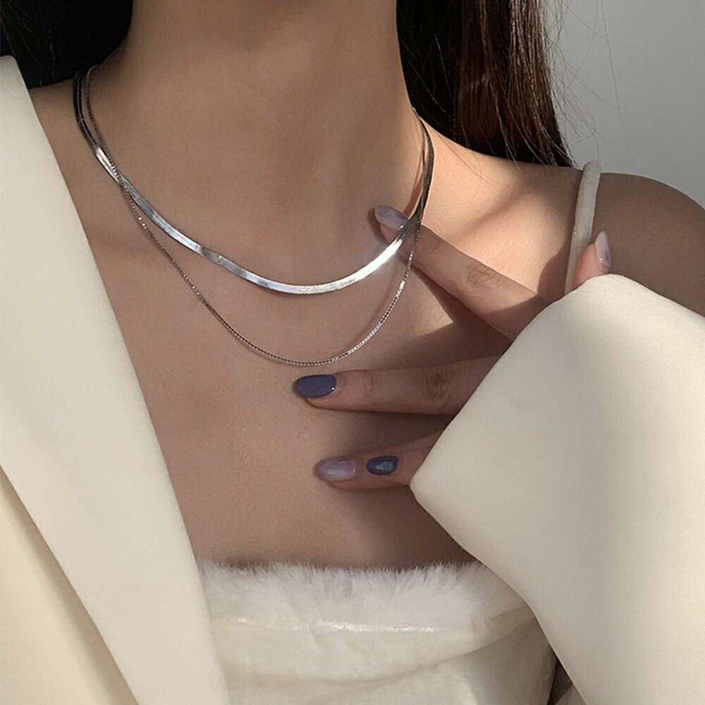 太幅チョーカー 2連チェーンネックレス【ゆうパケット可】