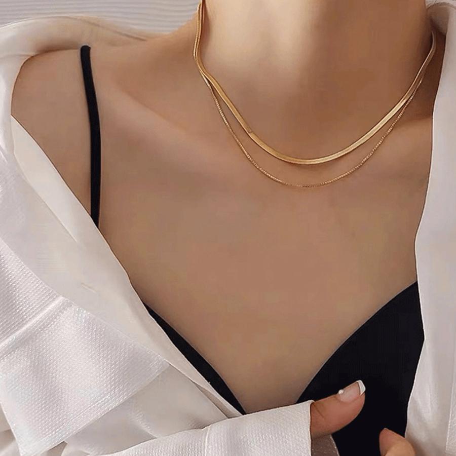 太幅チョーカー 2連チェーンネックレス【ゆうパケット可】