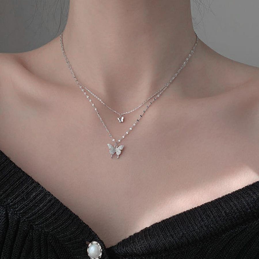 2連ネックレス 蝶々 ジュエリー?上品【ゆうパケット可】