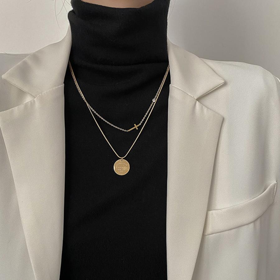 2連チェーンネックレス クロスモチーフ【ゆうパケット可】