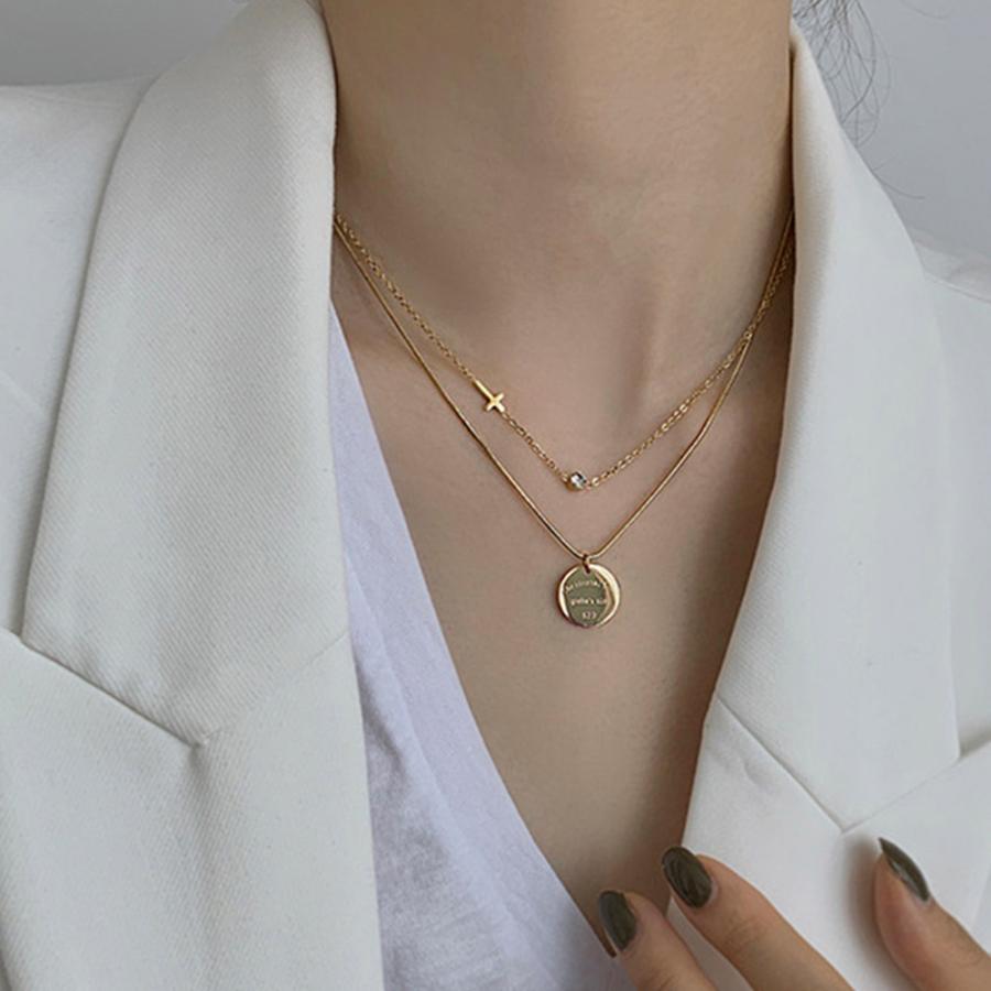 2連チェーンネックレス クロスモチーフ【ゆうパケット可】