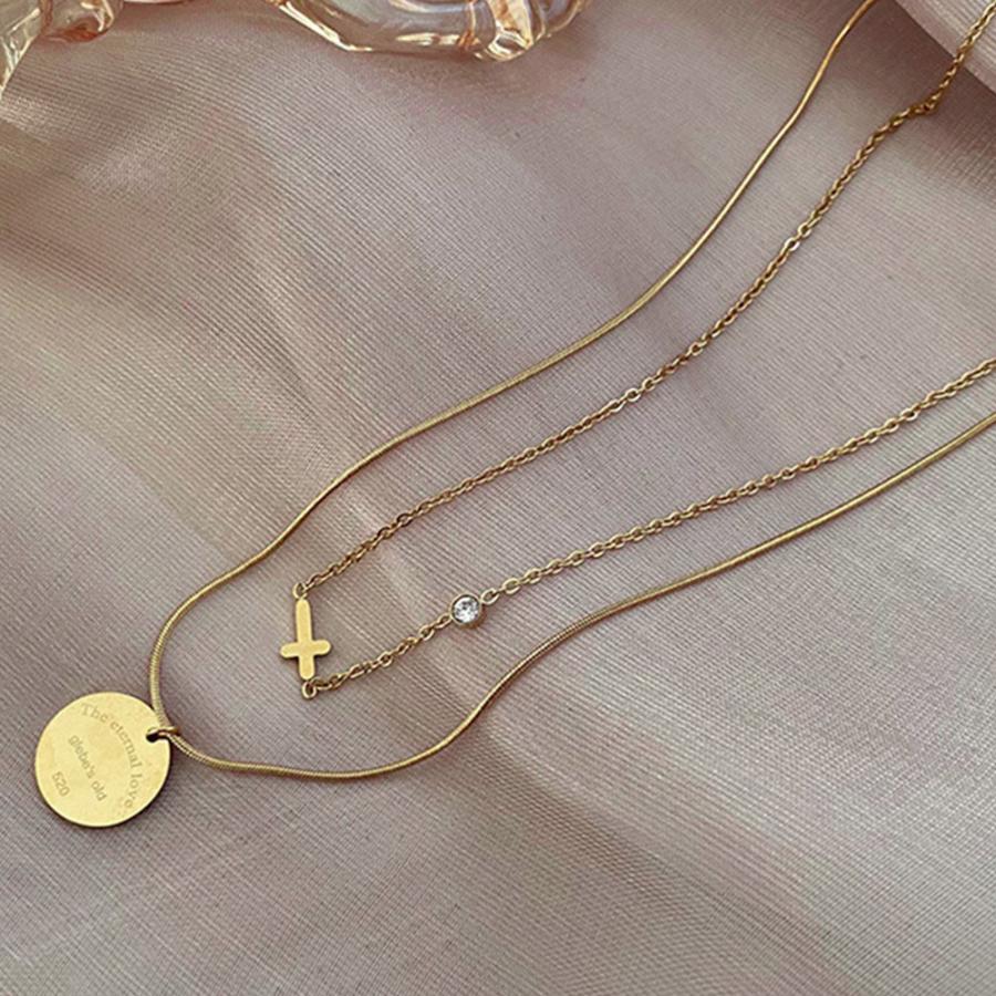 2連チェーンネックレス クロスモチーフ【ゆうパケット可】