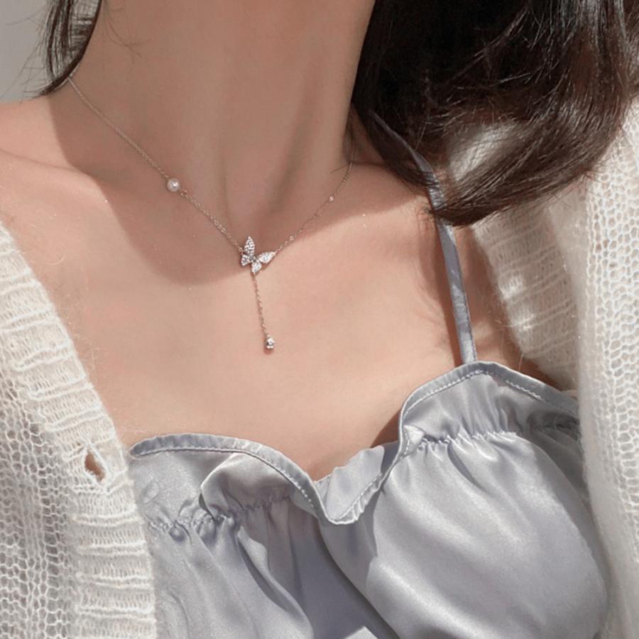 蝶々チェーンネックレスレディース可愛い【ゆうパケット可】