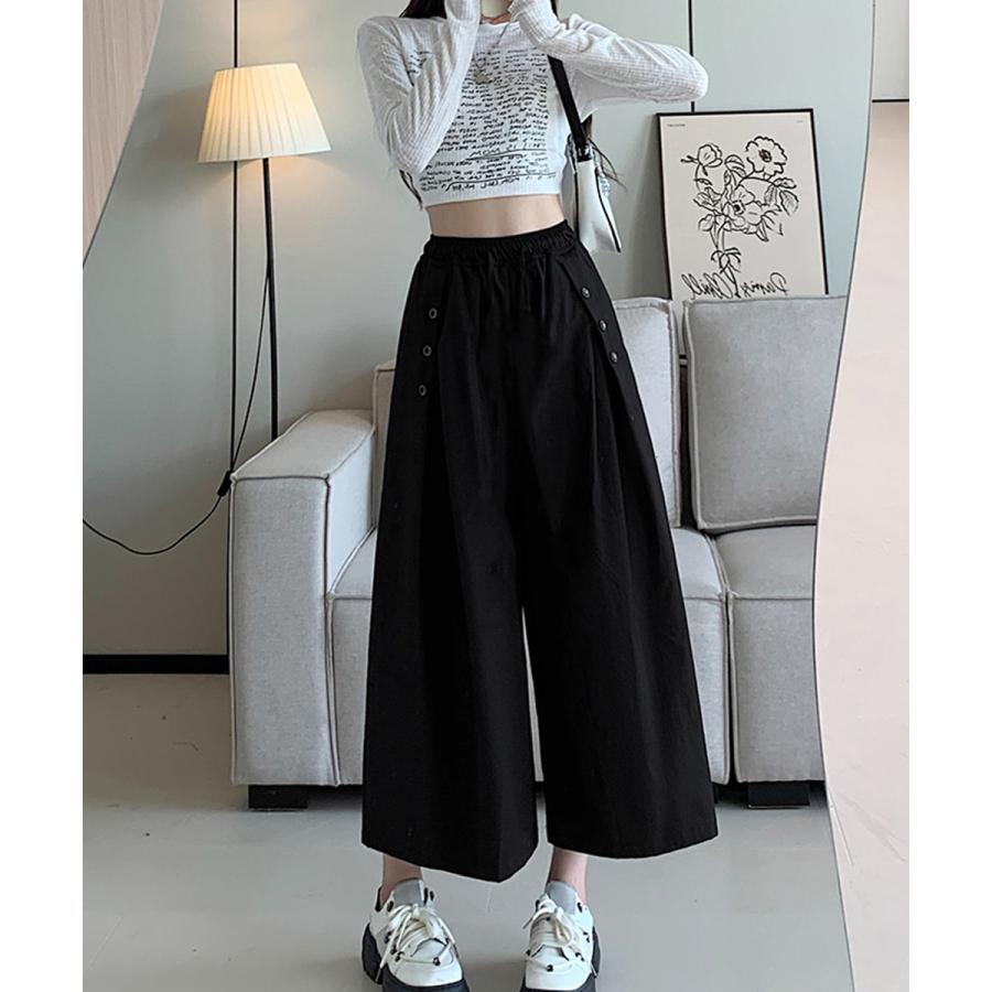 ワイドパンツ ハイウエストガウチョパンツ【ゆうパケット】