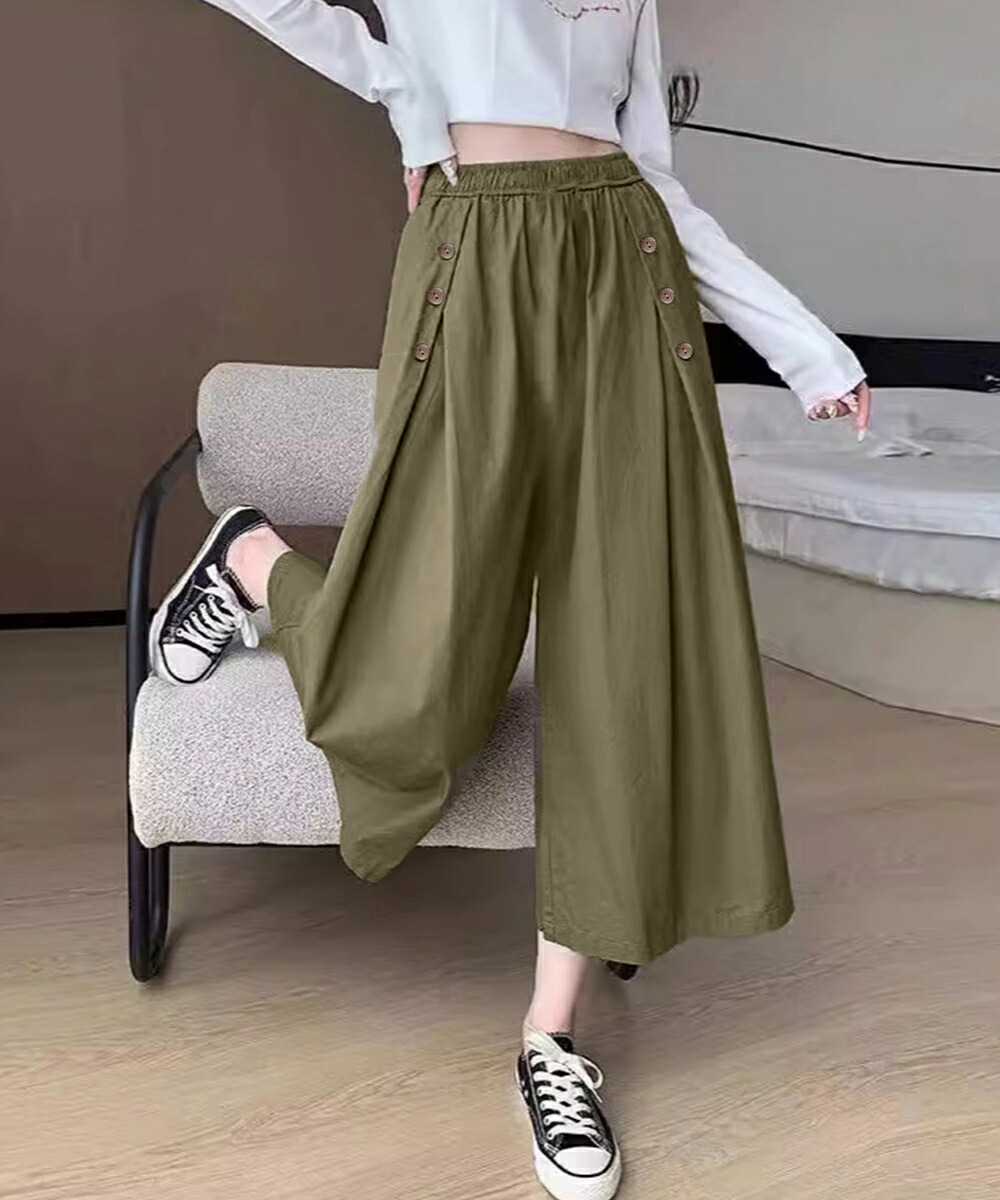 ワイドパンツ ハイウエストガウチョパンツ【ゆうパケット】