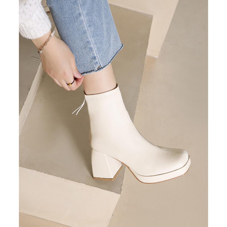 ショートブーツ レディース太ヒールブーツ