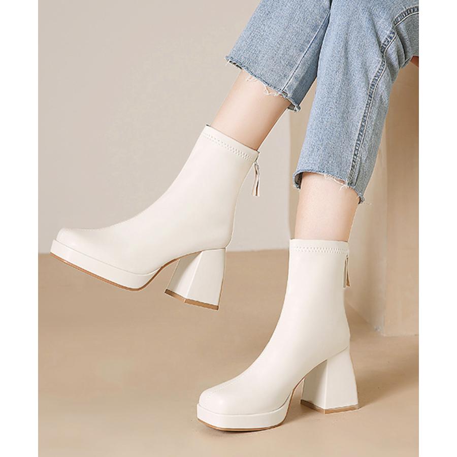 ショートブーツ レディース太ヒールブーツ