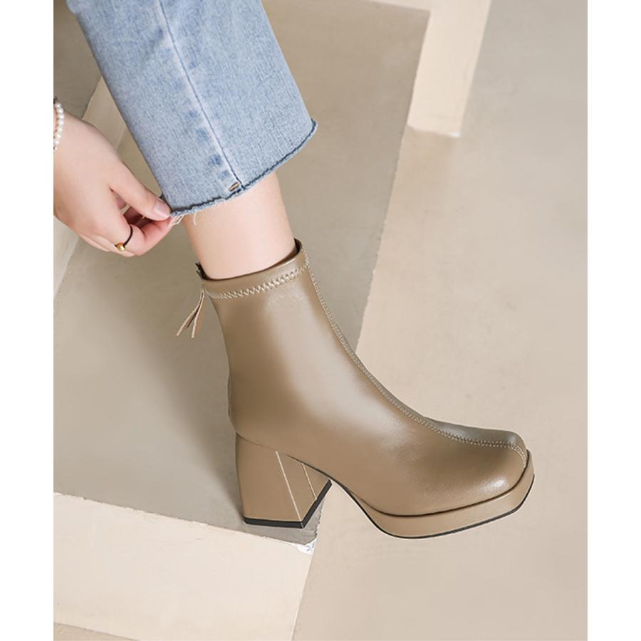 ショートブーツ レディース太ヒールブーツ