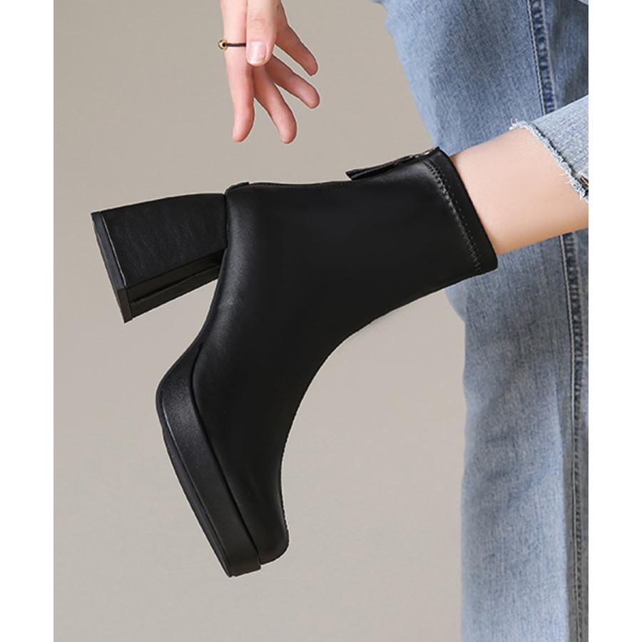 ショートブーツ レディース太ヒールブーツ