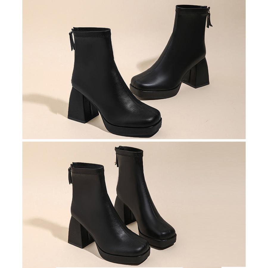 ショートブーツ レディース太ヒールブーツ