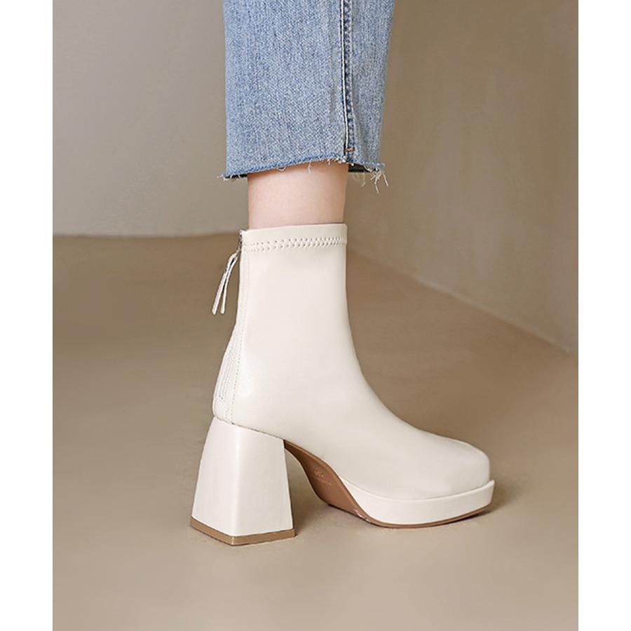 ショートブーツ レディース太ヒールブーツ