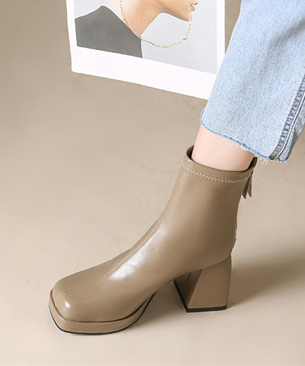 ショートブーツ レディース太ヒールブーツ