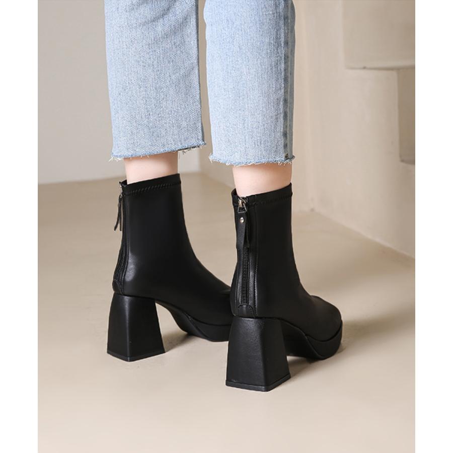 ショートブーツ レディース太ヒールブーツ