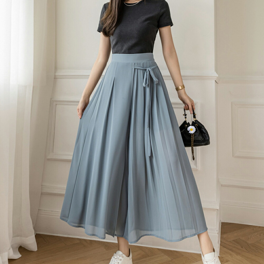 ワイドパンツ シフォン ガウチョパンツ【ゆうパケット可】