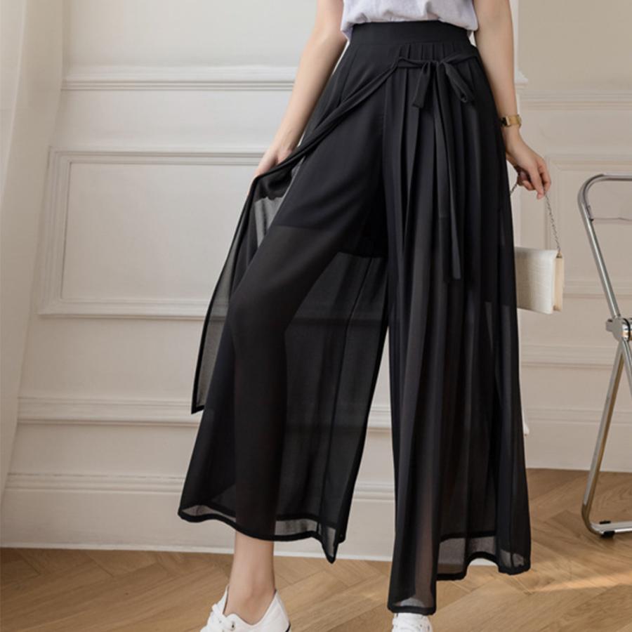 ワイドパンツ シフォン ガウチョパンツ【ゆうパケット可】