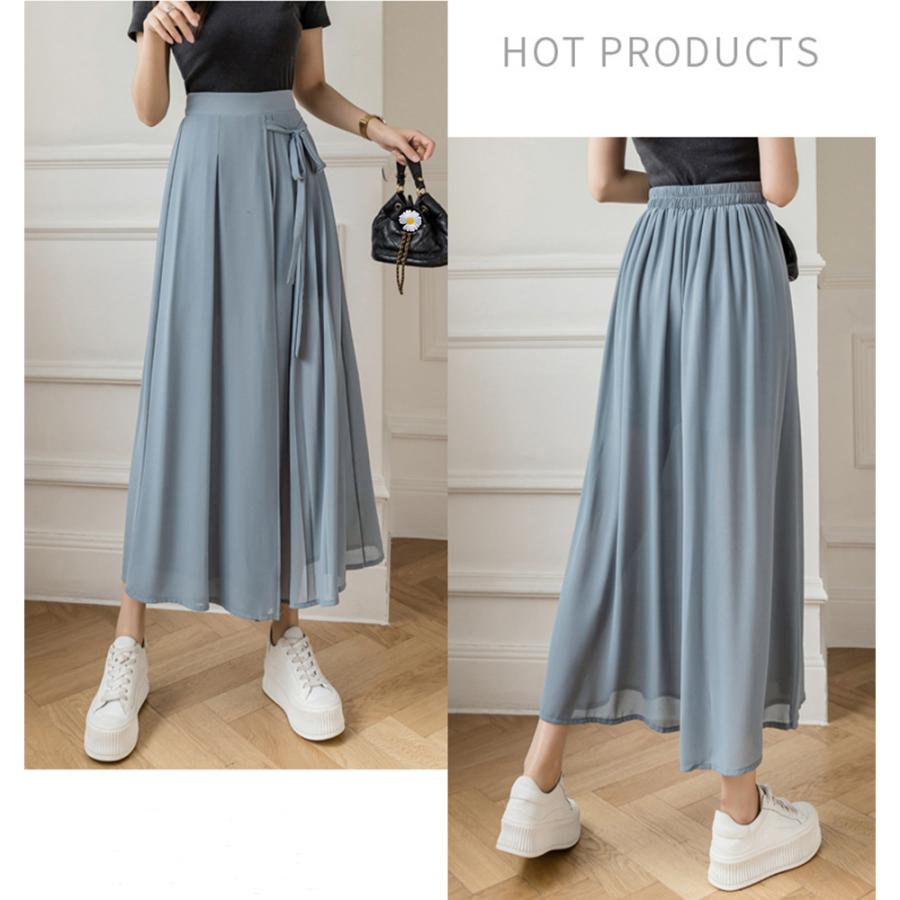 ワイドパンツ シフォン ガウチョパンツ【ゆうパケット可】