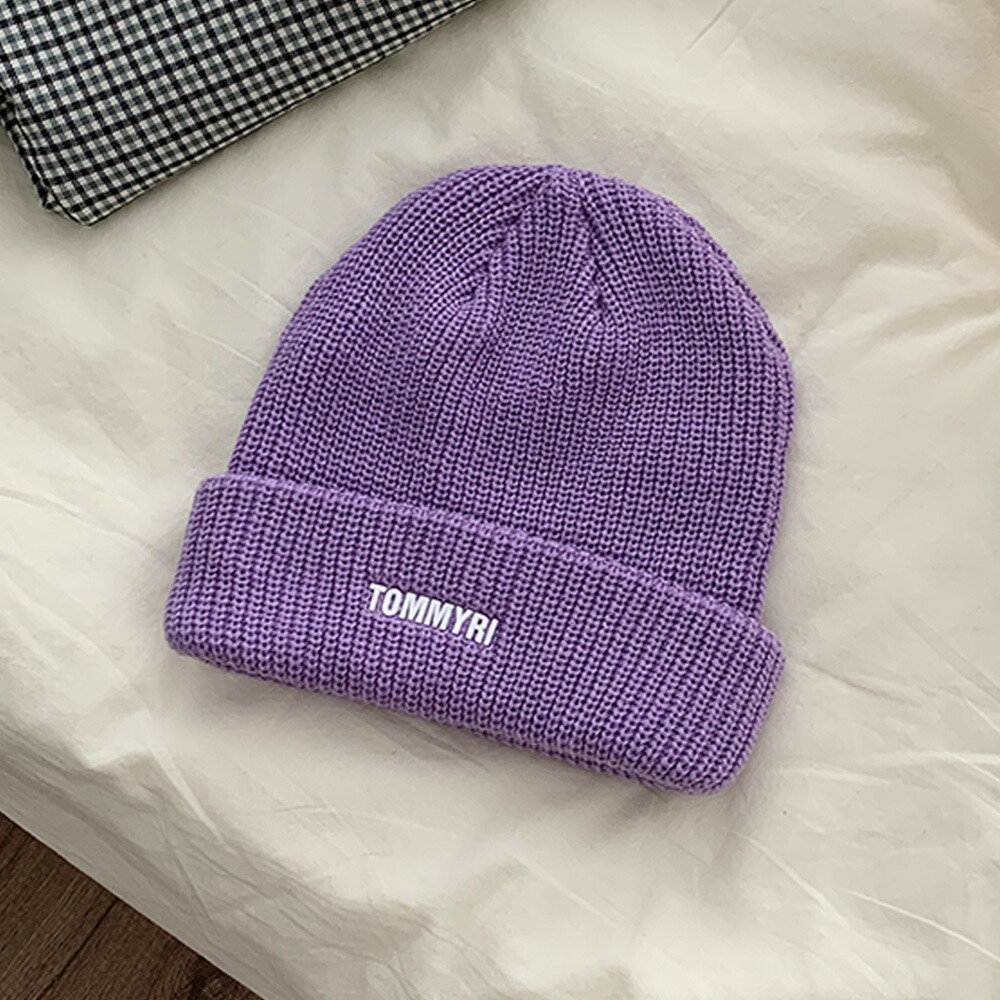 ニット帽子 レディース 英字ロゴ 7色【ゆうパケット可】