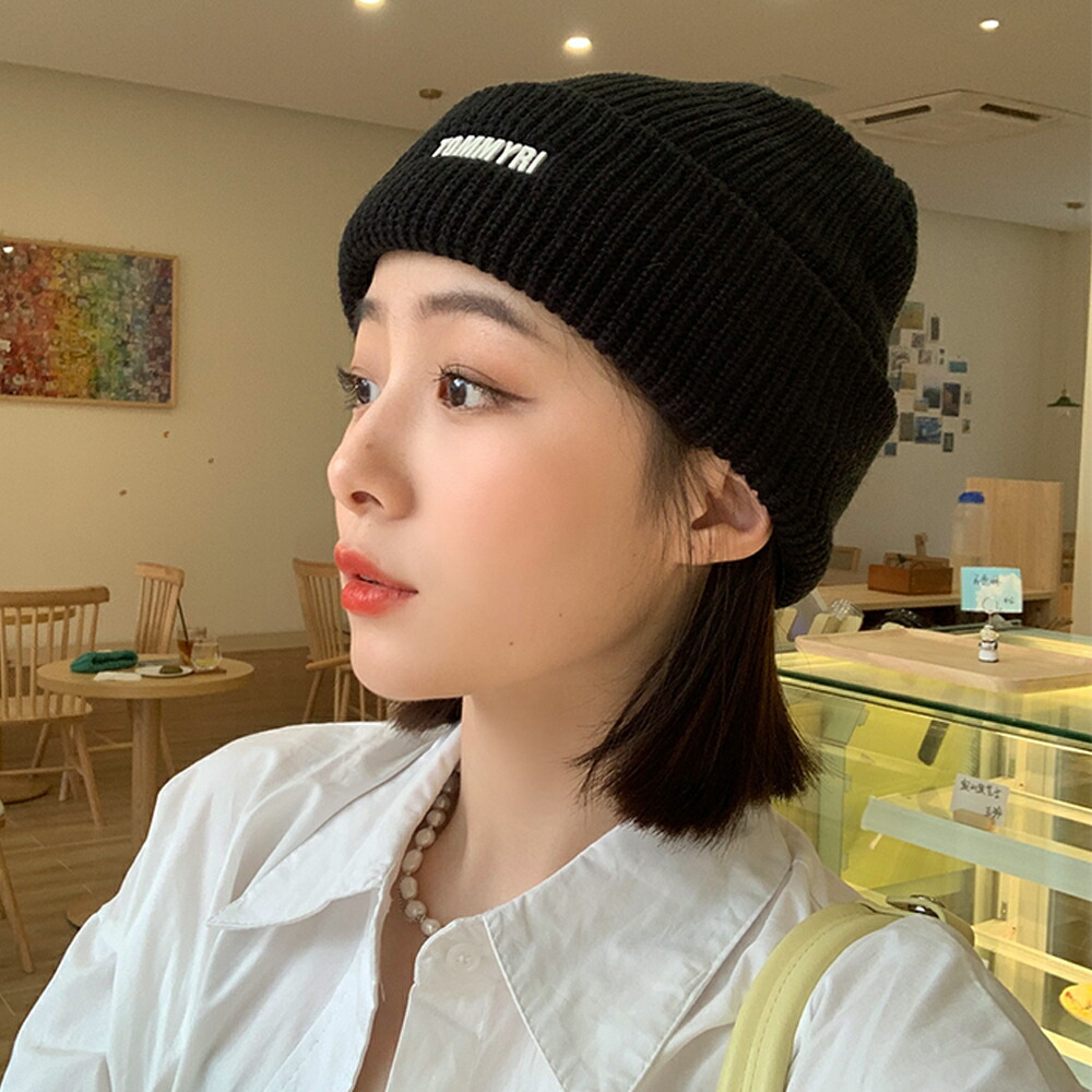 ニット帽子 レディース 英字ロゴ 7色【ゆうパケット可】