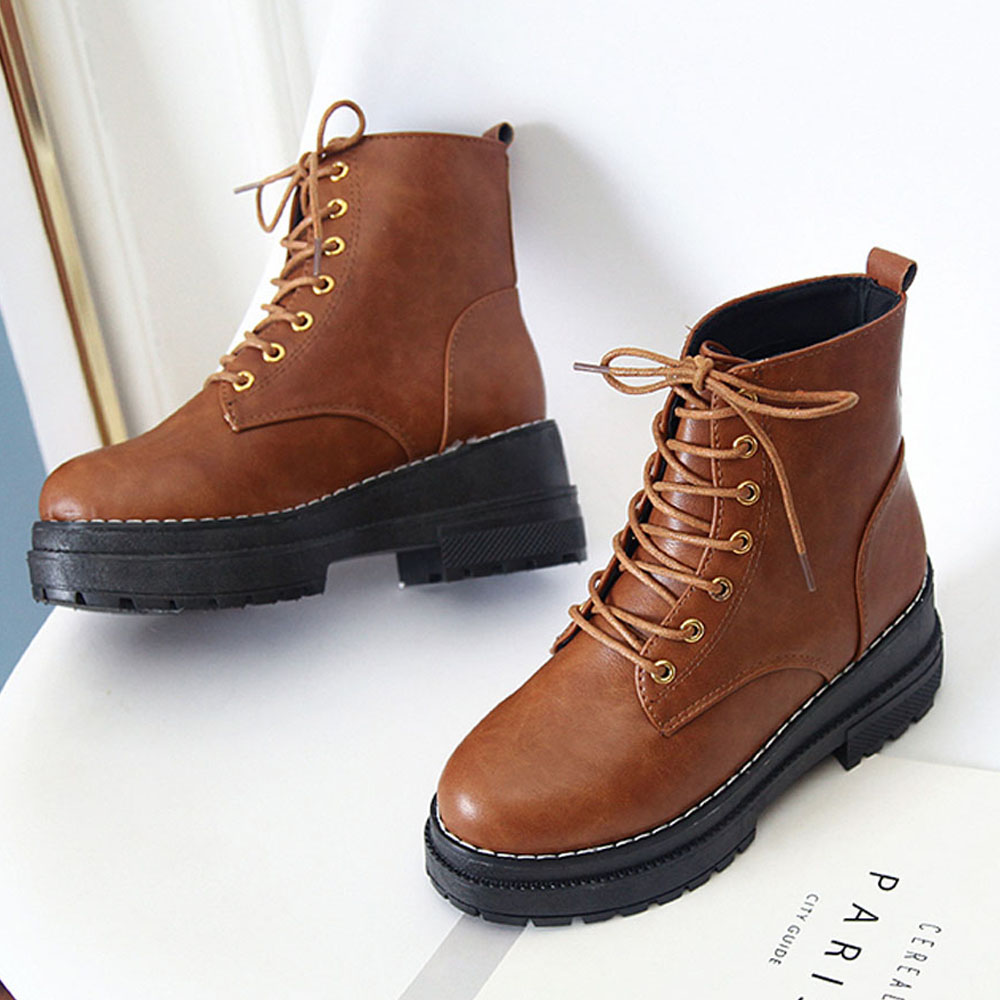 ショート ブーツ レディース シューズ 厚底 ワークブーツ レースアップ 春秋冬 美脚 歩きやすい