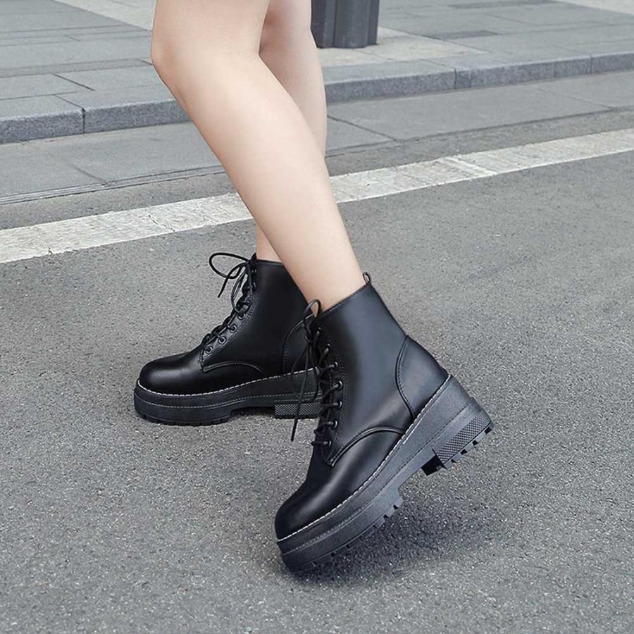 ショート ブーツ レディース シューズ 厚底 ワークブーツ レースアップ 春秋冬 美脚 歩きやすい