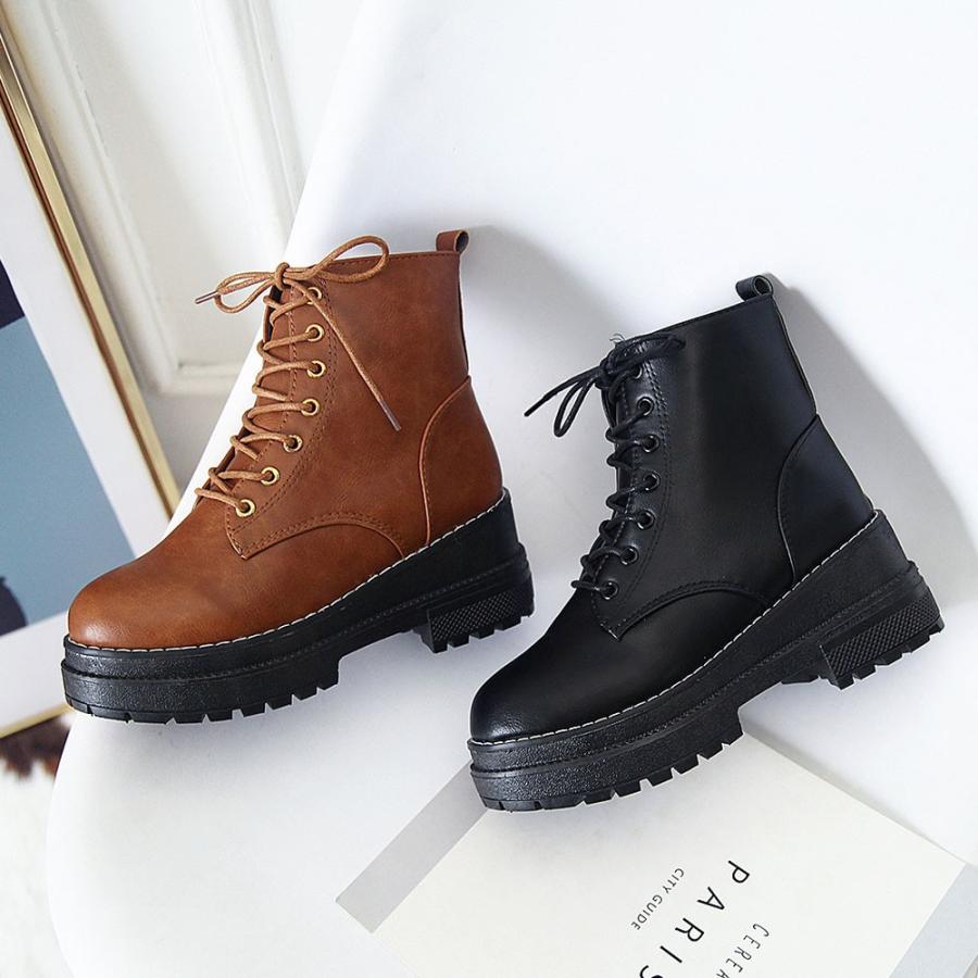 ショート ブーツ レディース シューズ 厚底 ワークブーツ レースアップ 春秋冬 美脚 歩きやすい