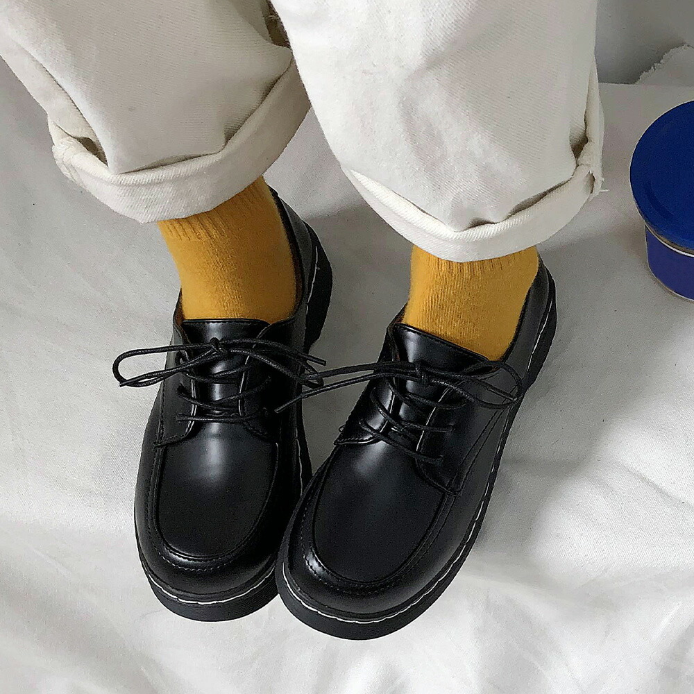 ドレスシューズ レディース 靴 シューズ レースアップ レザー調 厚底 シンプル 歩きやすい