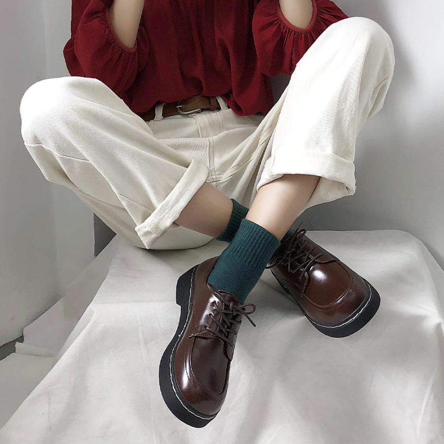 ドレスシューズ レディース 靴 シューズ レースアップ レザー調 厚底 シンプル 歩きやすい