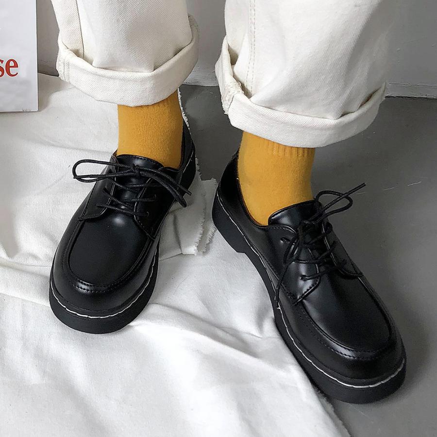 ドレスシューズ レディース 靴 シューズ レースアップ レザー調 厚底 シンプル 歩きやすい